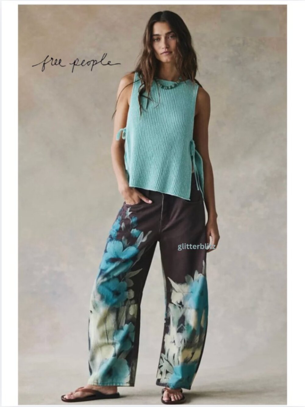 NWT We The Free Good Luck Printed Barrel Jeans Washed Floral - 29